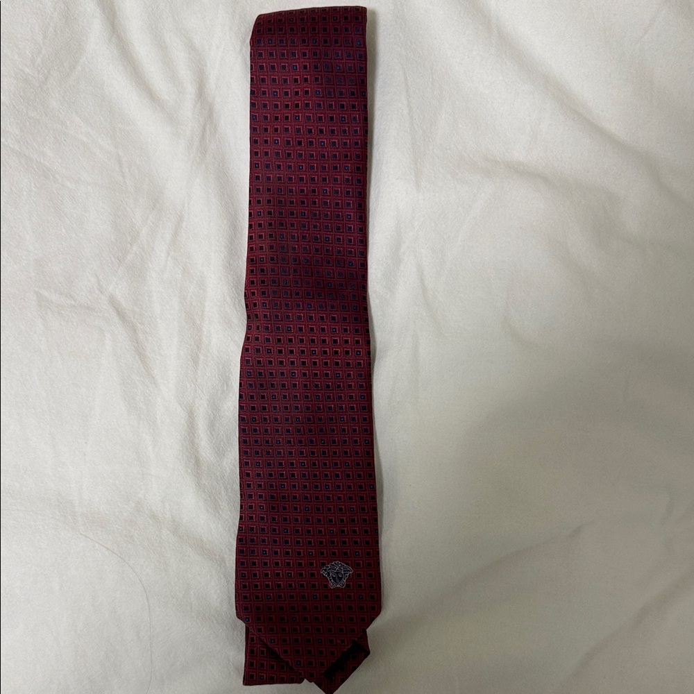 Versace Burgundy and Navy Micro-Pattern Silk Tie